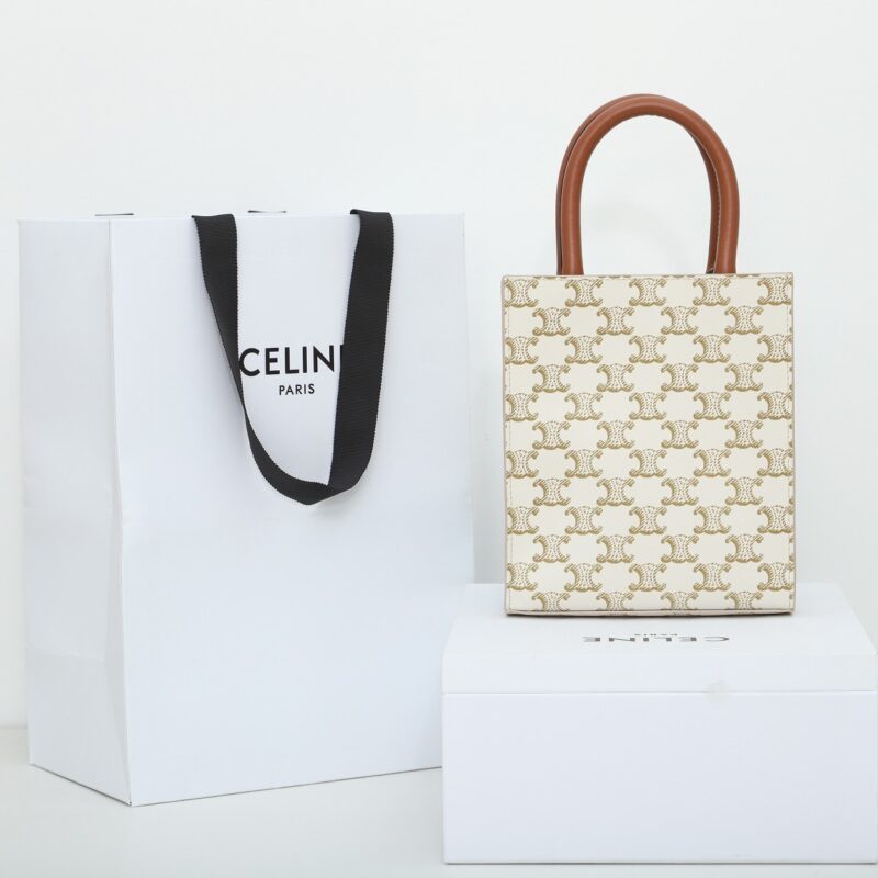 celine 194372 white small cabas vertical in triomphe canvas and calfskin