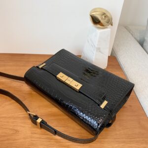 ysl manhattan small shoulder bag in crocodile-embossed shiny leather
