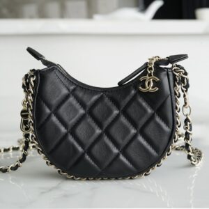 Chanel 23P Black Small Italian Imported Lambskin Hobo Bag
