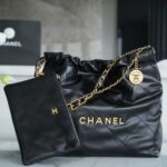 Chanel AS3260 Small Black Shiny Calfskin & Gold-Tone Metal Chanel 22 Small Handbag