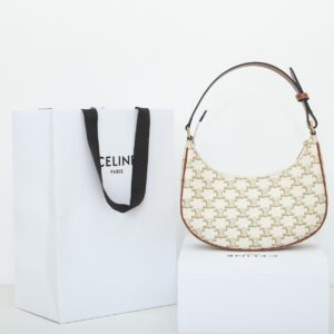 celine 193952 beige ava bag in triomphe canvas and calfskin