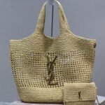 YSL 698651 Raffia Woven Shopping Bag