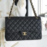 Chanel Black & Gold Hardware Imported From France Grained Calfskin Large Classic Handbag