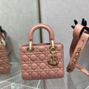 dior four-line plaid pink cannage lambskin small lady dior bag