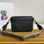 prada 2vd046 embroidered ribbon men's crossbody bag flip shoulder bag saffiano leather and inner cover imported calf leather