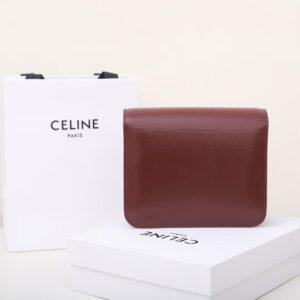 celine dark red 192523 tea classic bag in box calfskin