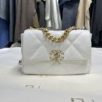 Chanel White & Gold Hardware Italian Gaiera Lambskin 19 Handbag