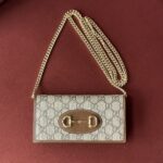 gucci brown leather detail horsebit 1955 series chain wallet