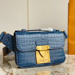louis vuitton blue crocodile embossed s lock sling handbag