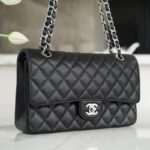 Chanel Black & Silver Metal Grained Calfskin Classic Handbag