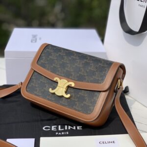 celine classique triomphe bag in triomphe canvas and calfskin